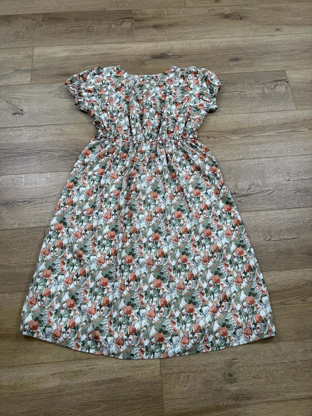 Mikarose Floral V-Neck Midi Dress Women’s Large Modest Short Sleeve Lined - Picture 13 of 15